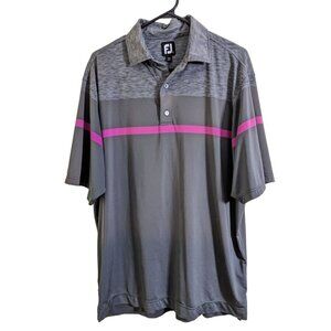 FootJoy Golf Shirt Mens L Grey Pink Striped Casual Polo Stretch Lisle Space Dyed